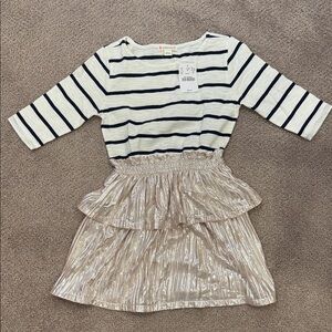 Crewcuts Navy Striped Dress with Silver Skirt
